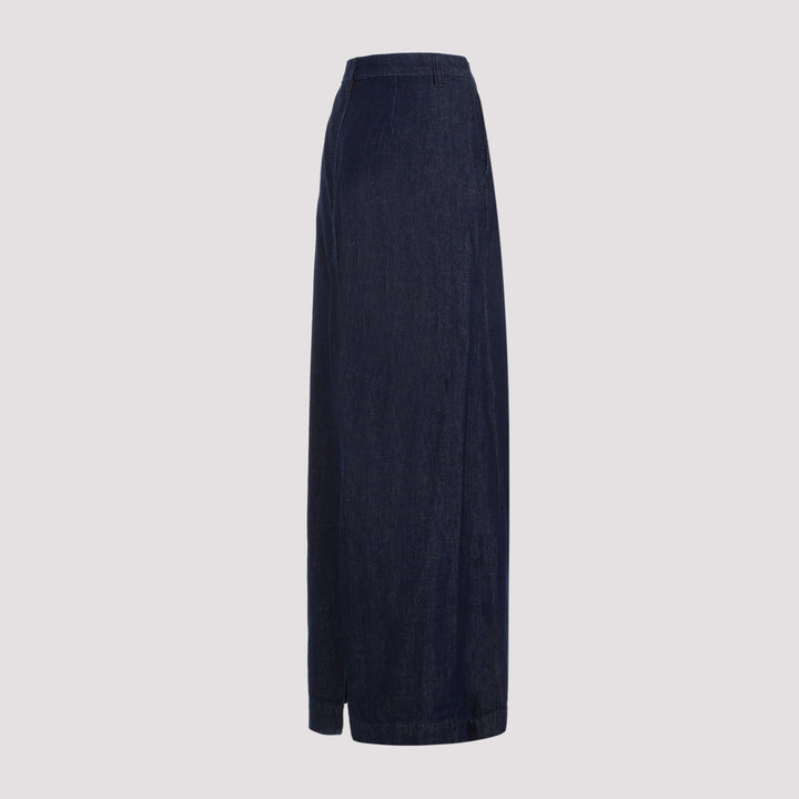 Indigo Blue Cotton Pencil Midi Skirt-4