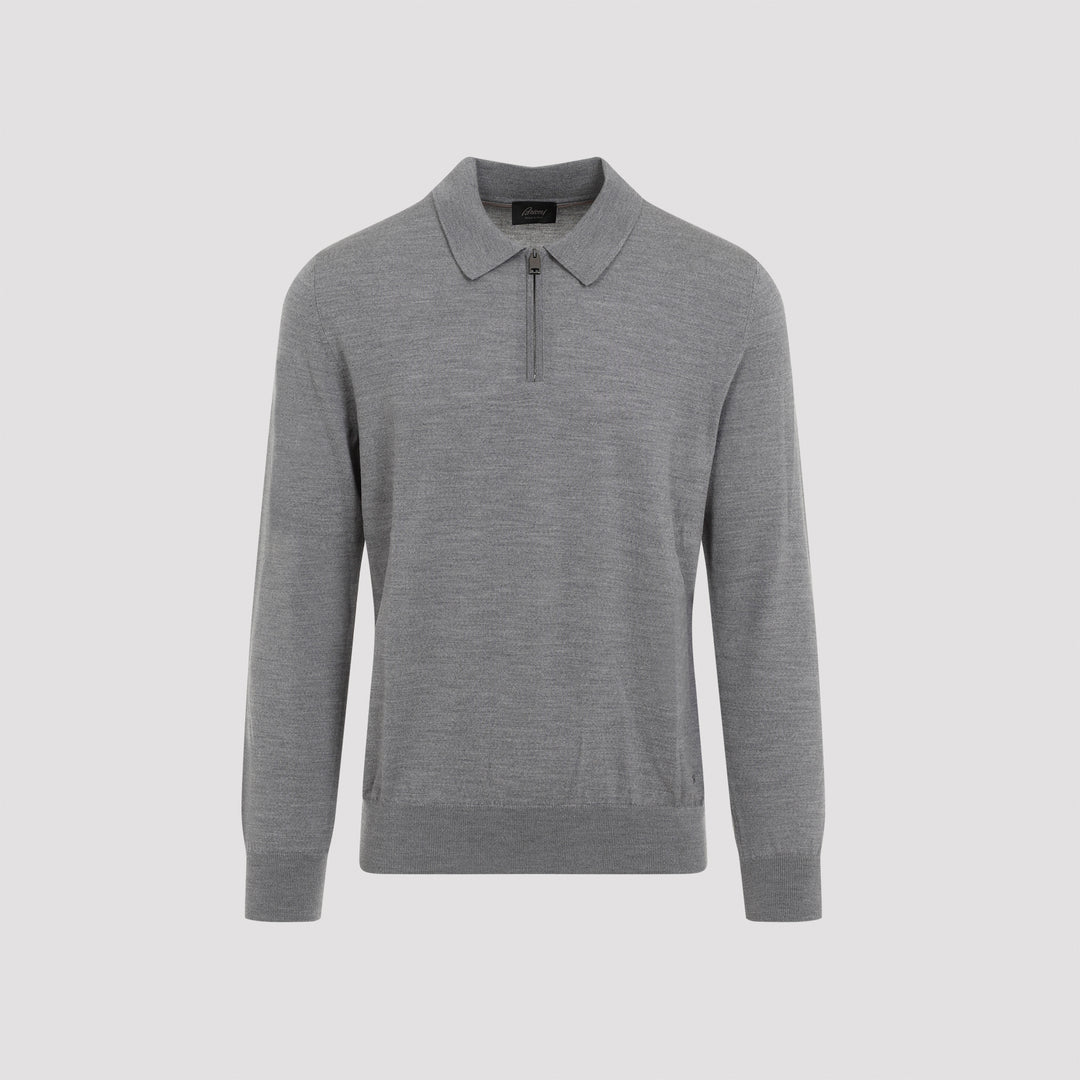 Flannel Grey Wool Long Sleeves Zip Polo-0