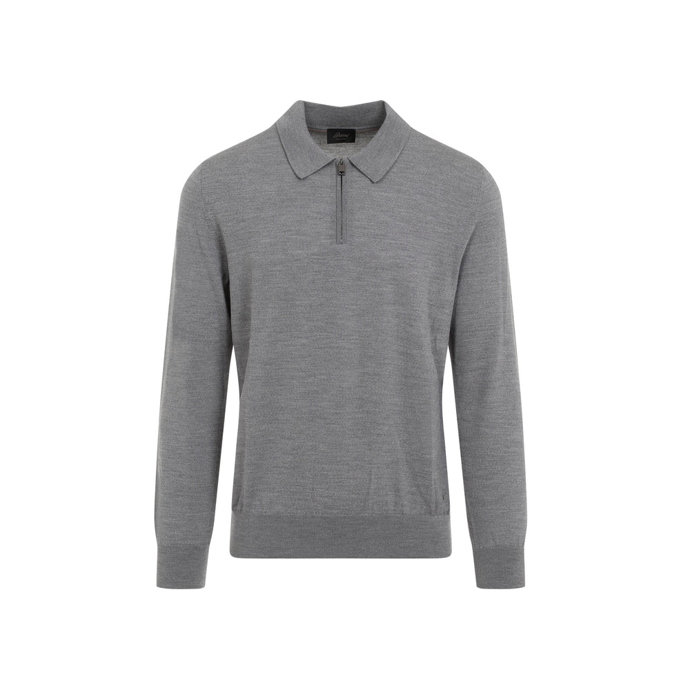 Flannel Grey Wool Long Sleeves Zip Polo-1