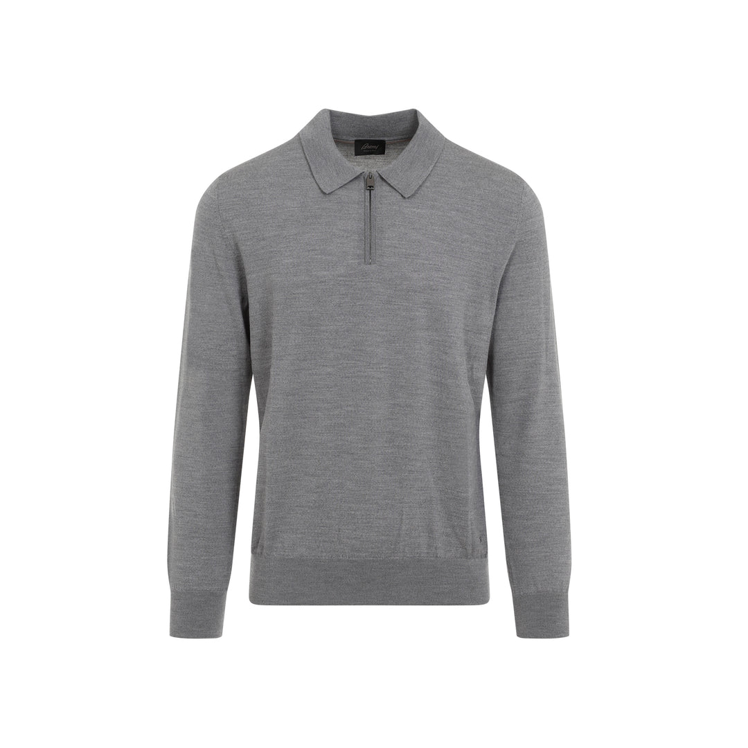 Flannel Grey Wool Long Sleeves Zip Polo-1