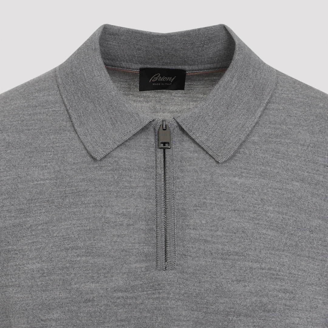 Flannel Grey Wool Long Sleeves Zip Polo-3