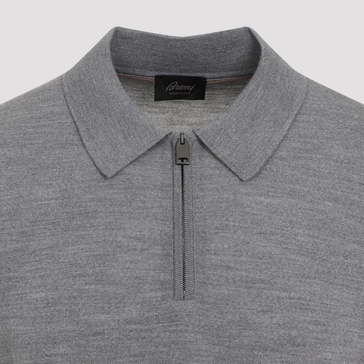 Flannel Grey Wool Long Sleeves Zip Polo-3