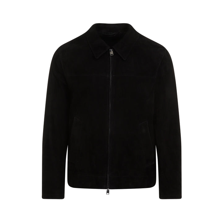 Black Suede Leather Shirt Collar Blouson-1