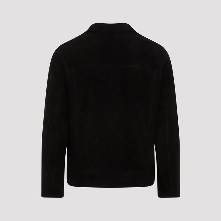 Black Suede Leather Shirt Collar Blouson-3