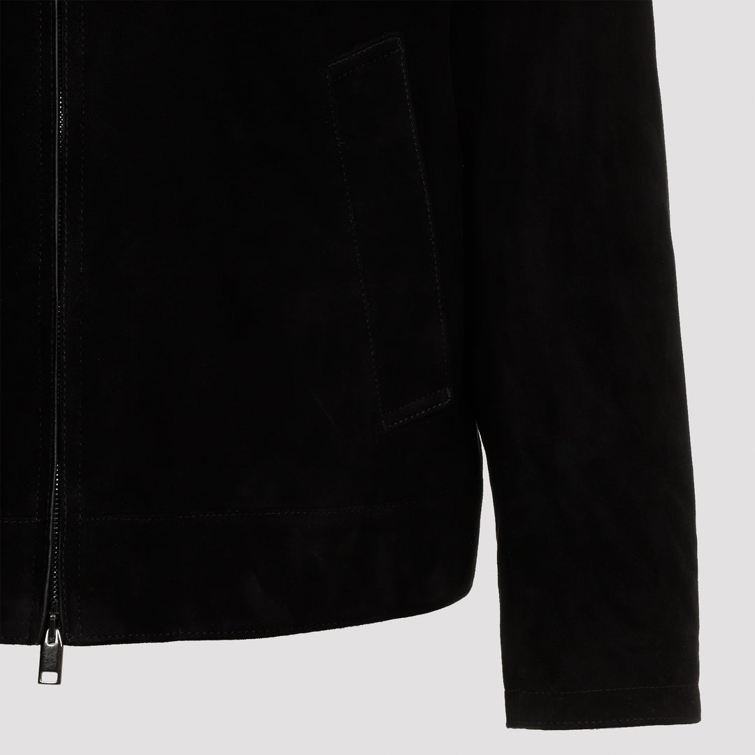 Black Suede Leather Shirt Collar Blouson-4