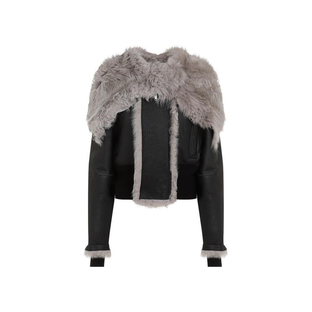 Black Pearl Cropped Alice Calf Leather Parka-1