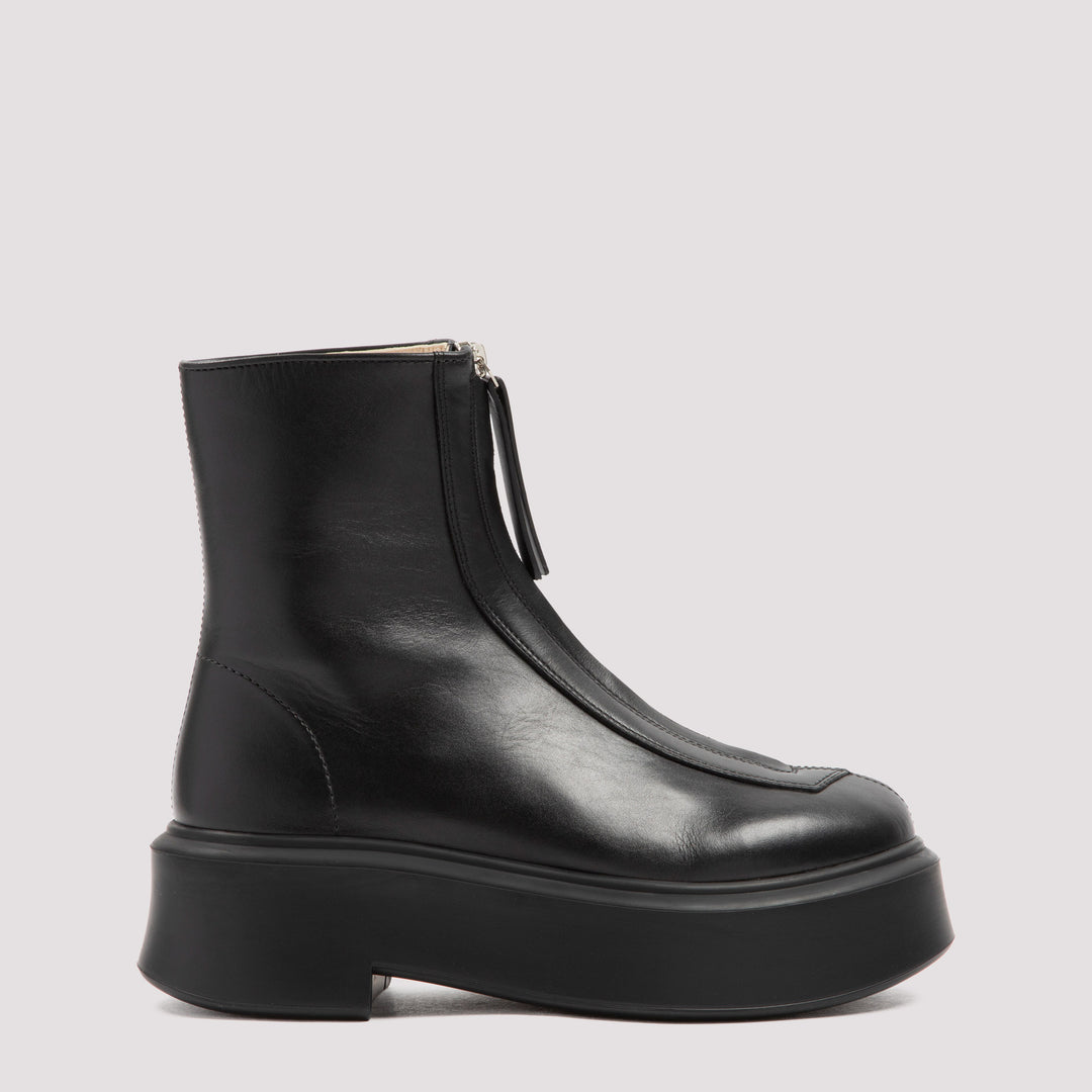 Black Zipped Leather Boots-0