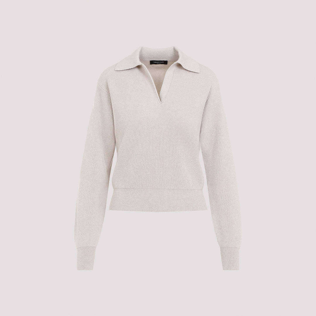 Beige Polo Neck Virgin Wool Sweater-0