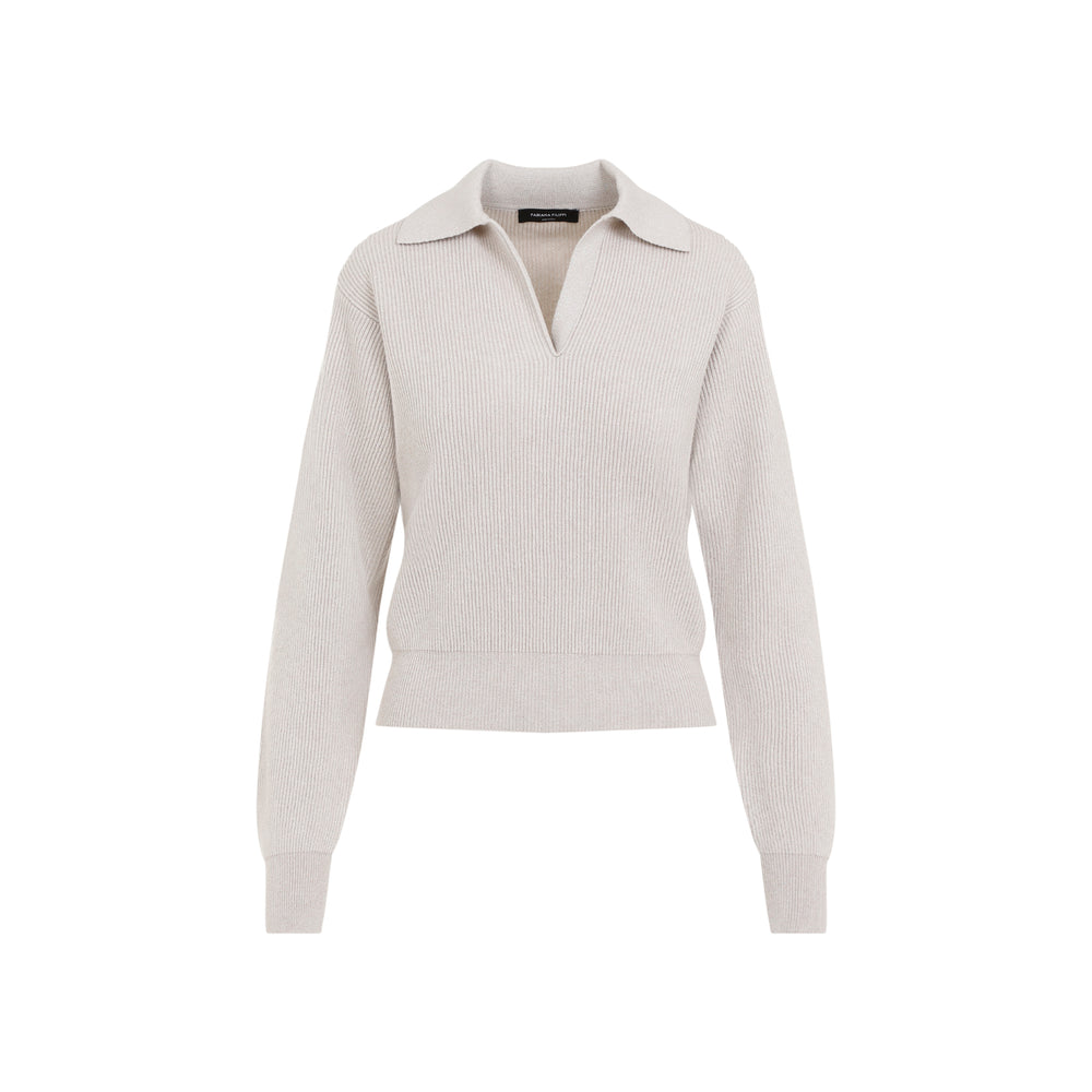 Beige Polo Neck Virgin Wool Sweater-1