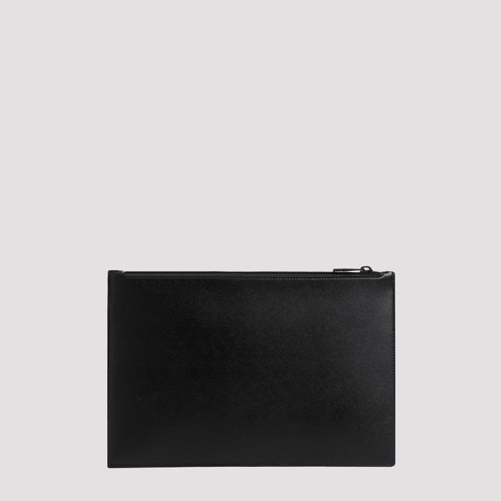 Black Leather Flat Zip Graffiti Pouch-3