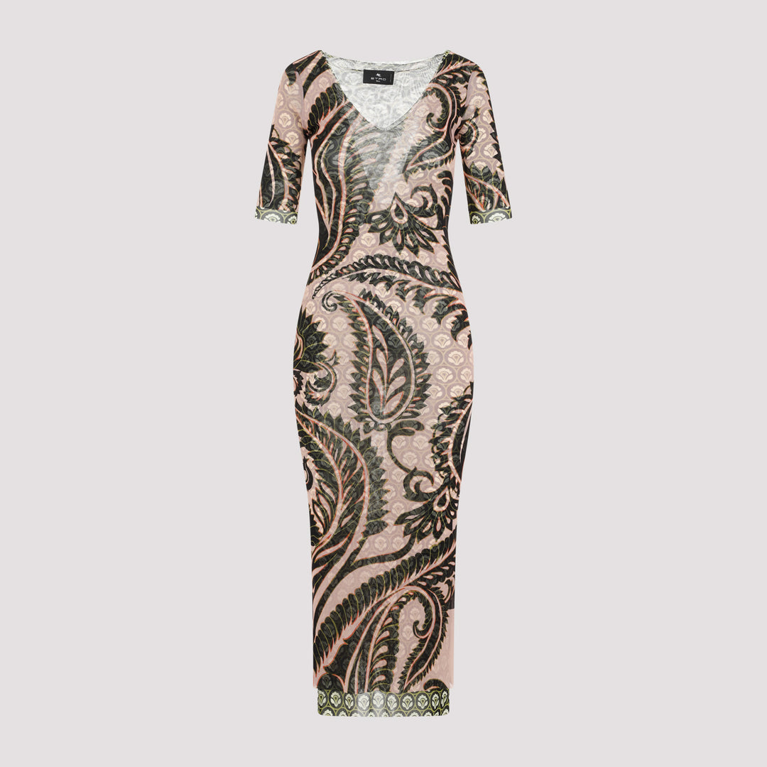 Print Pink Polyamide Midi Dress-0