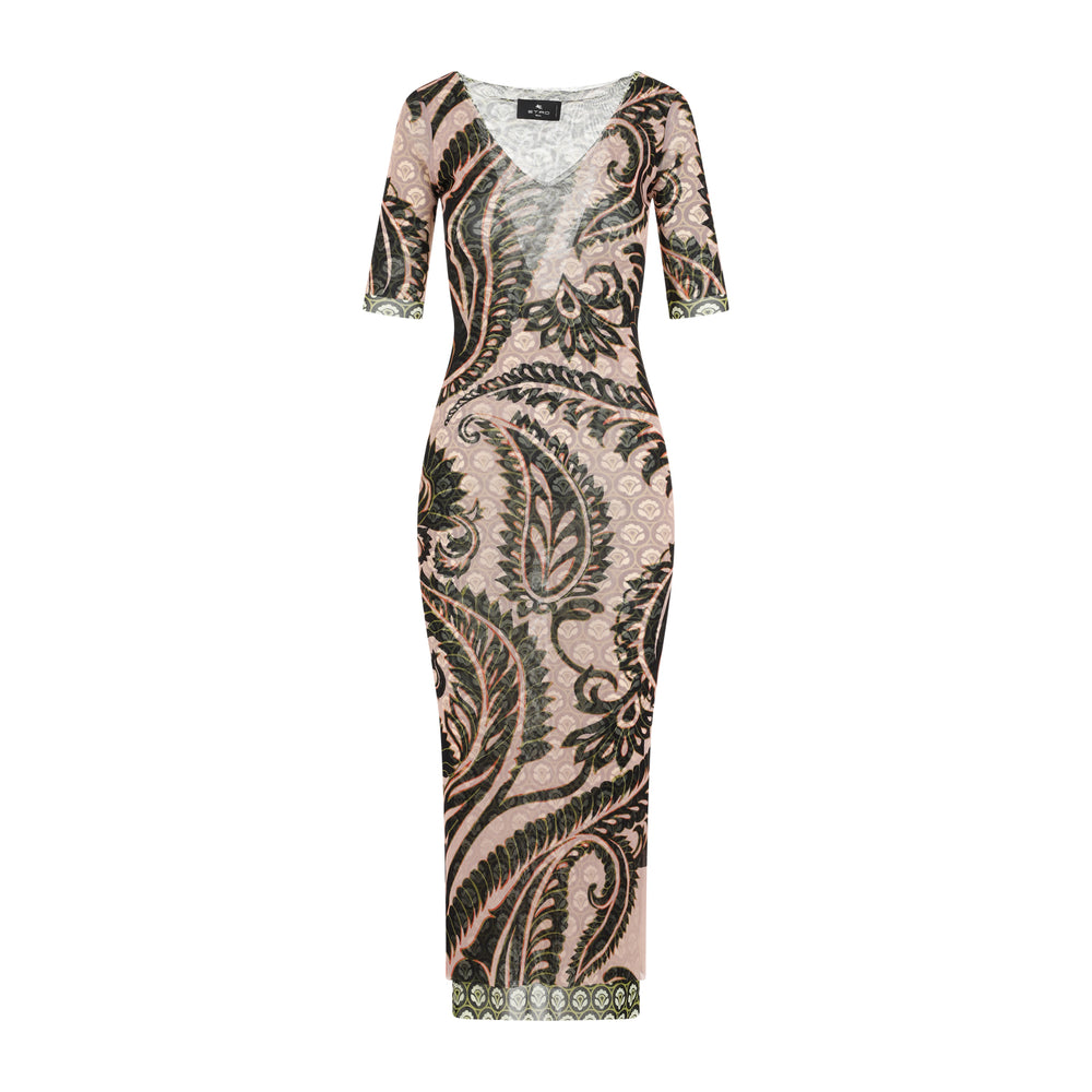 Print Pink Polyamide Midi Dress-1