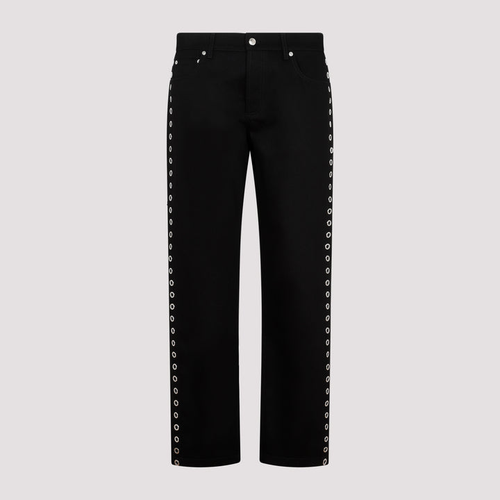 Black Denim Eyelet Jeans-0