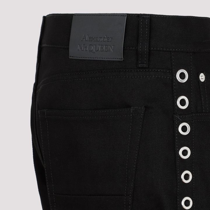 Black Denim Eyelet Jeans-5