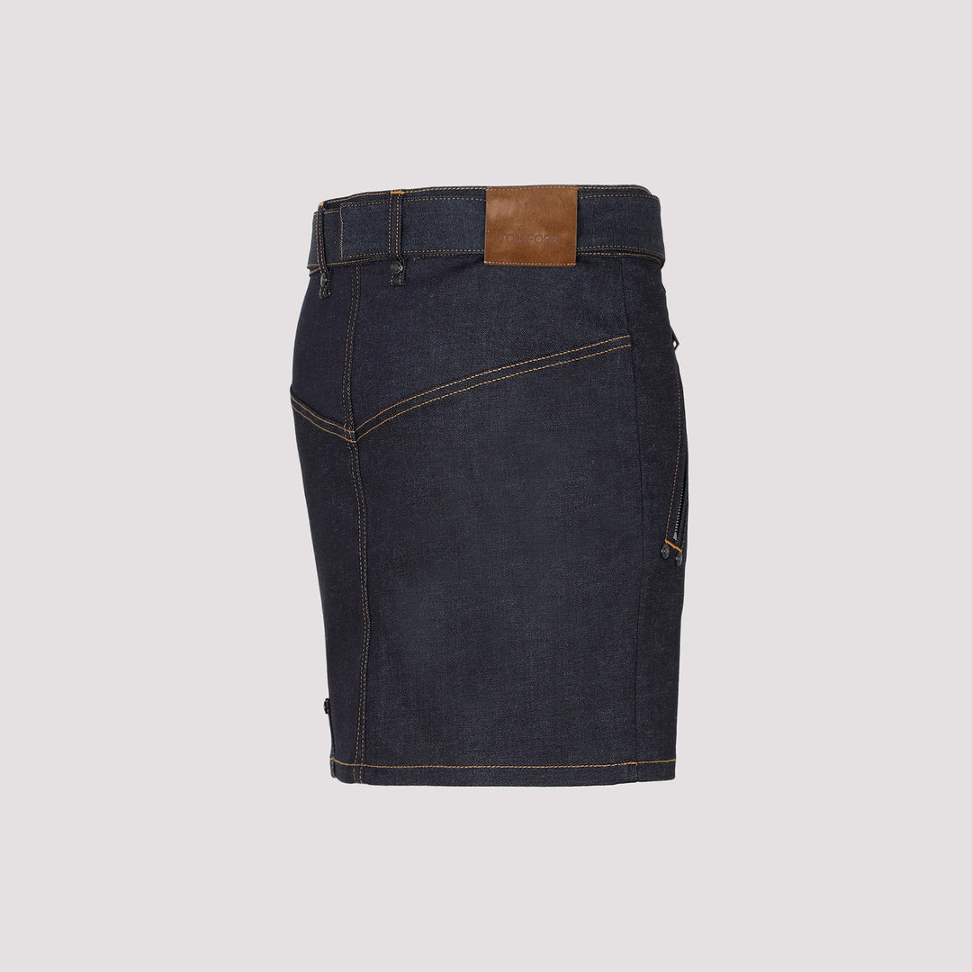 Dark Indigo Cotton Denim Skirt-4