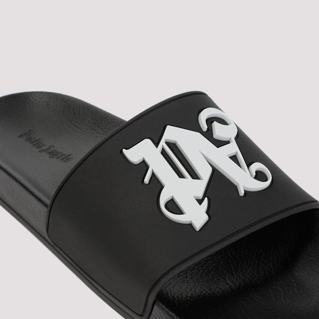 Black Monogram Polyurethane Pool Sliders-5