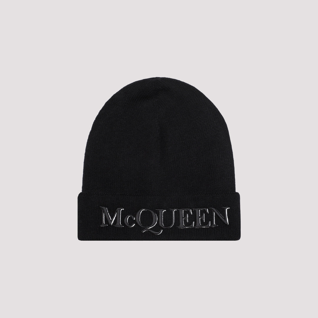 Black Cashmere Hat with logo-0