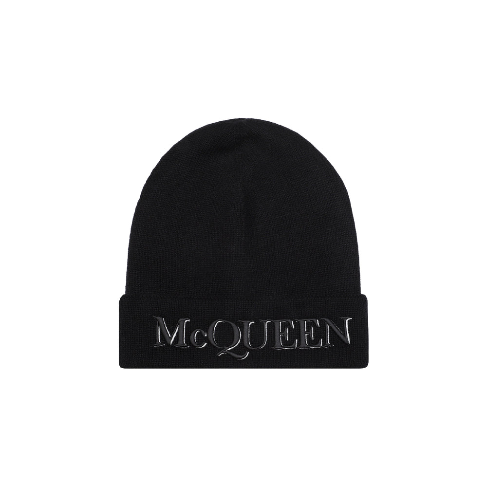 Black Cashmere Hat with logo-1