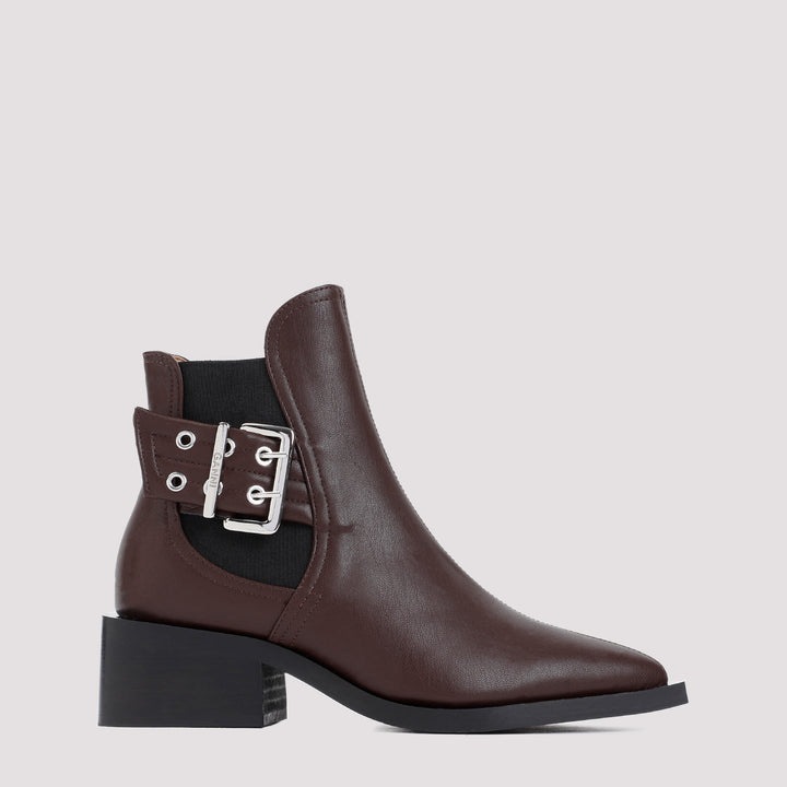 Brown Feminine Buckle Leather Chelsea Boots-0