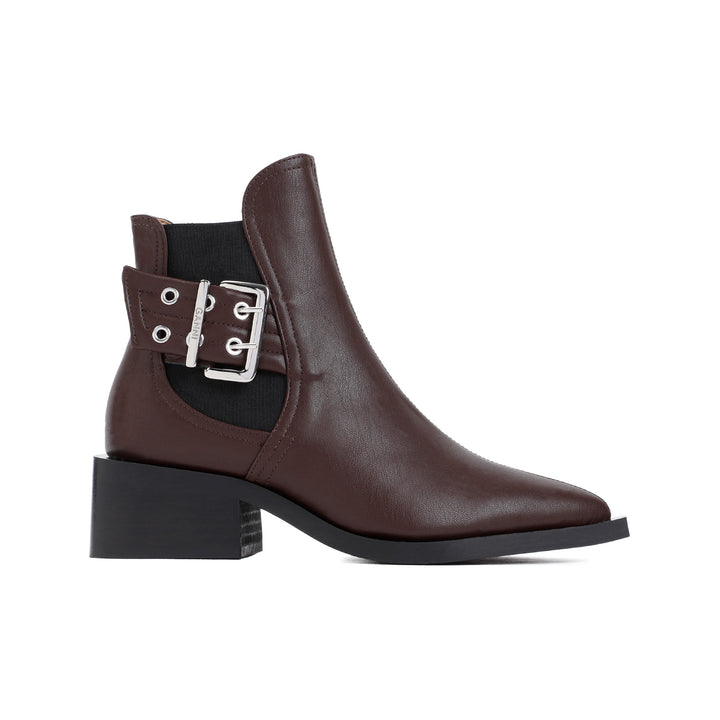 Brown Feminine Buckle Leather Chelsea Boots-1