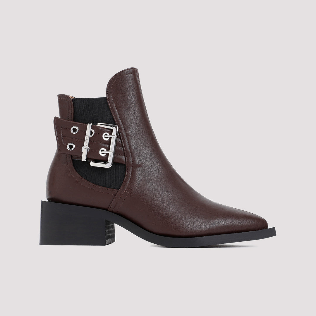 Brown Feminine Buckle Leather Chelsea Boots-2