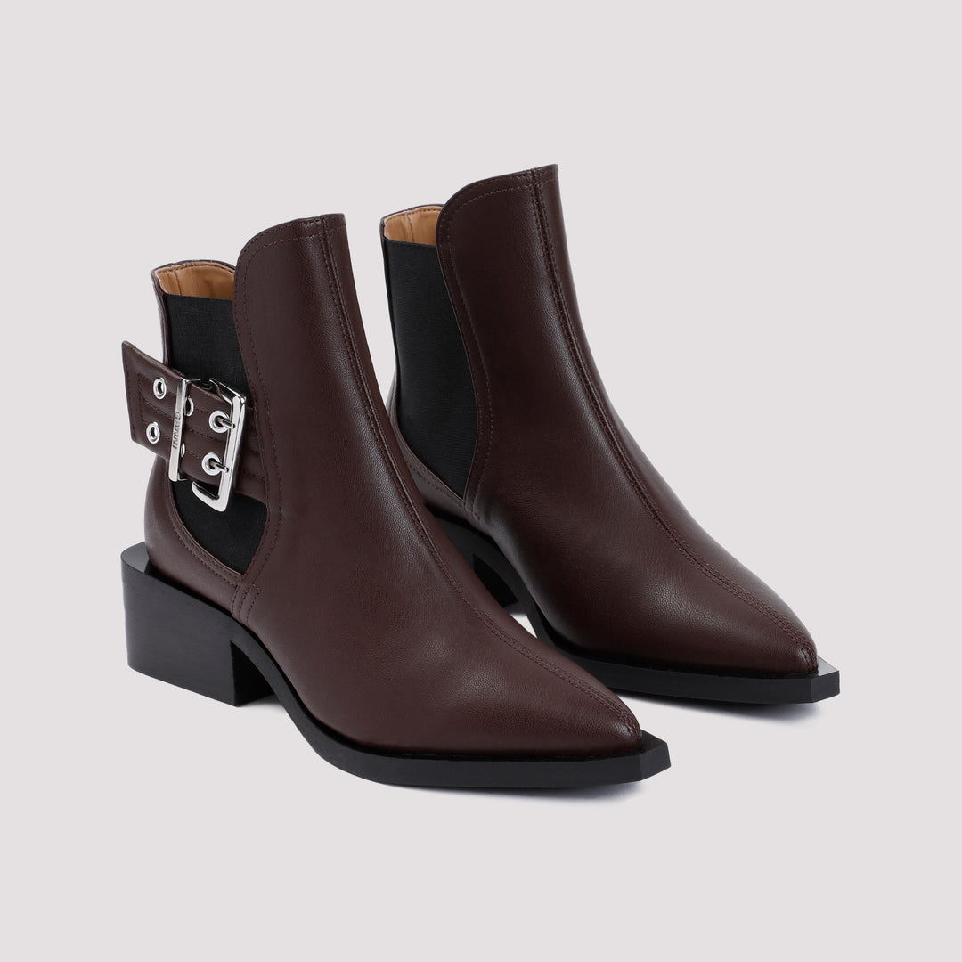 Brown Feminine Buckle Leather Chelsea Boots-4