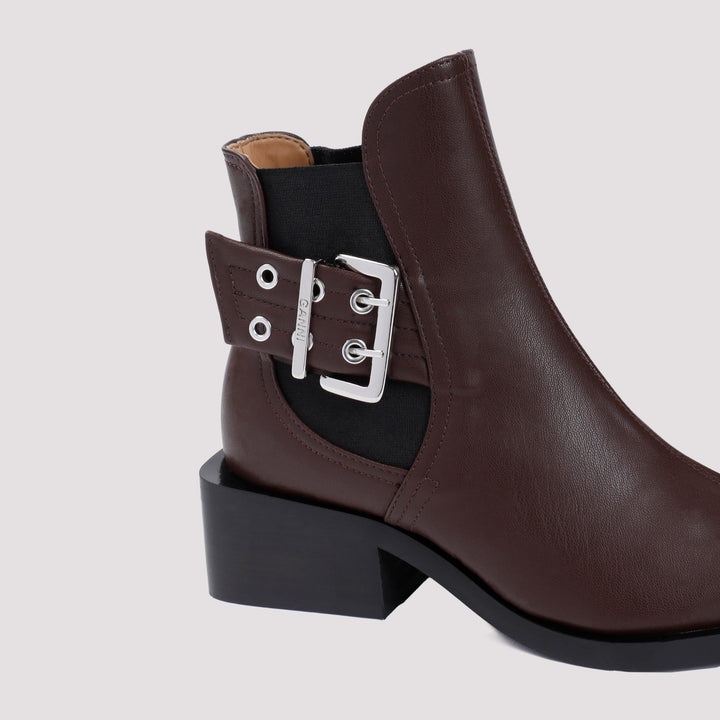 Brown Feminine Buckle Leather Chelsea Boots-5