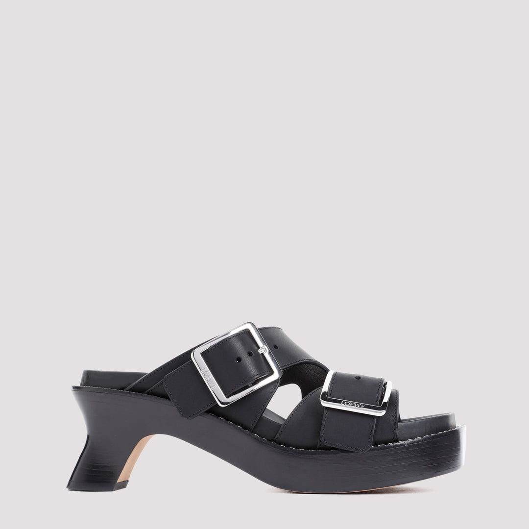 Black Ease Heel Slide 90 Calf Leather Sandals-0