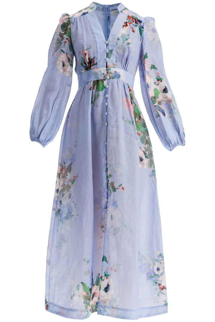 light blue watercolor floral midi dress with deep v neckline-0