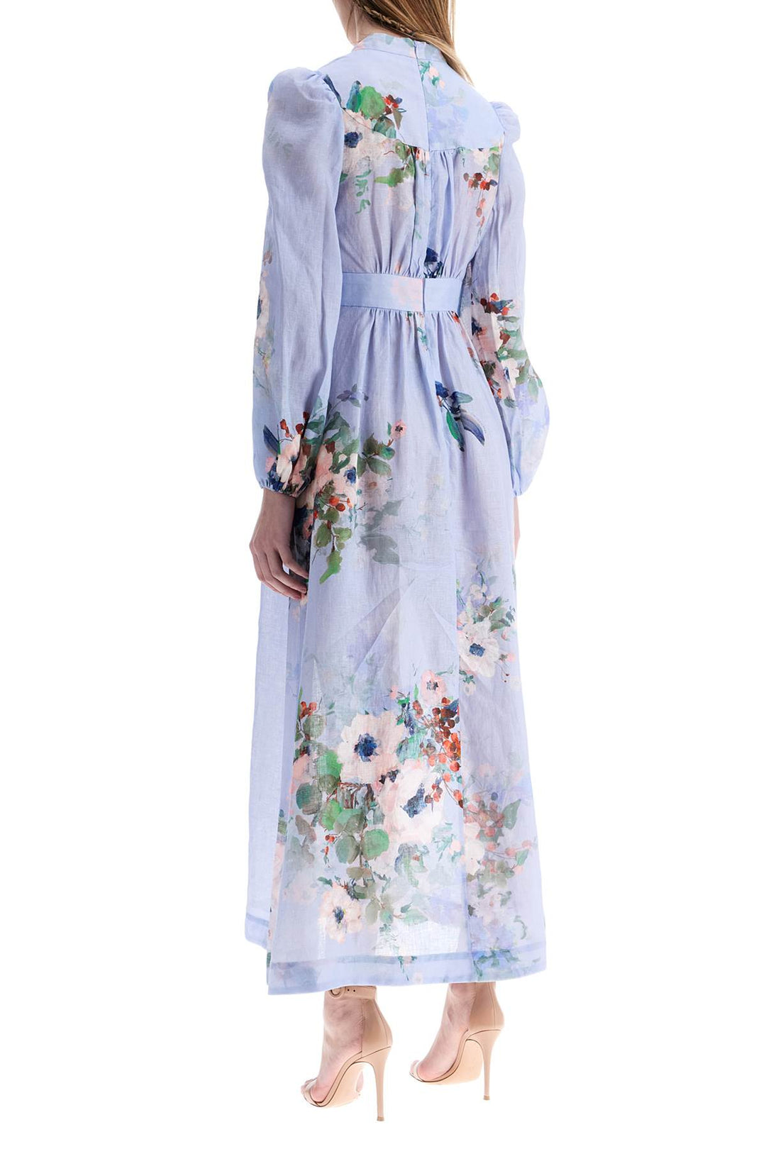 light blue watercolor floral midi dress with deep v neckline-2