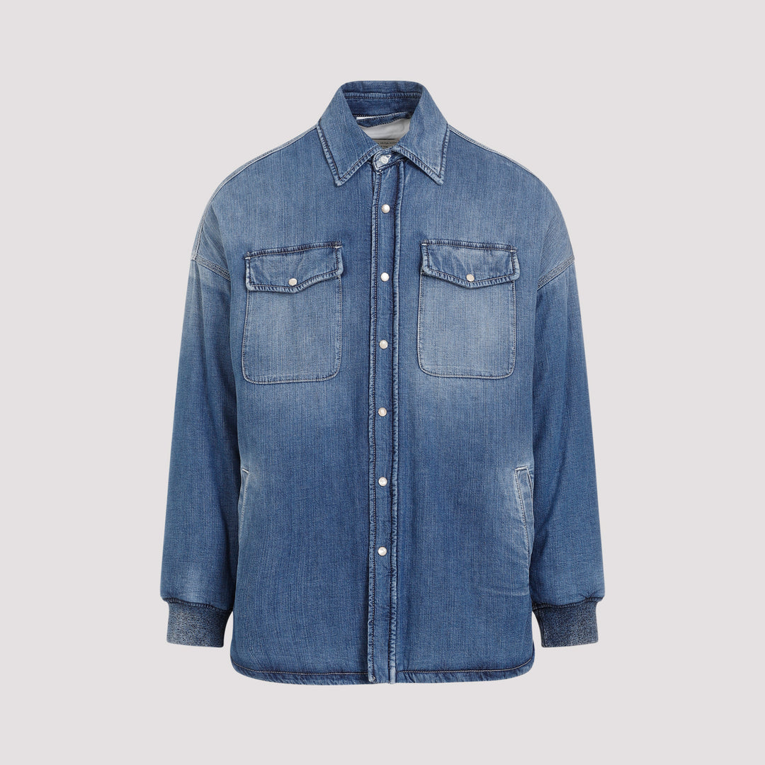 Washed Blue Quilted Denim Shirt-0