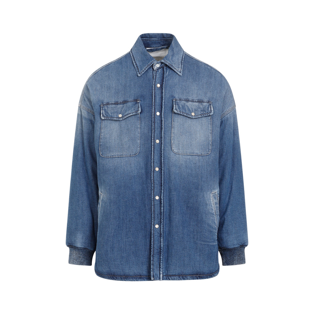 Washed Blue Quilted Denim Shirt-1