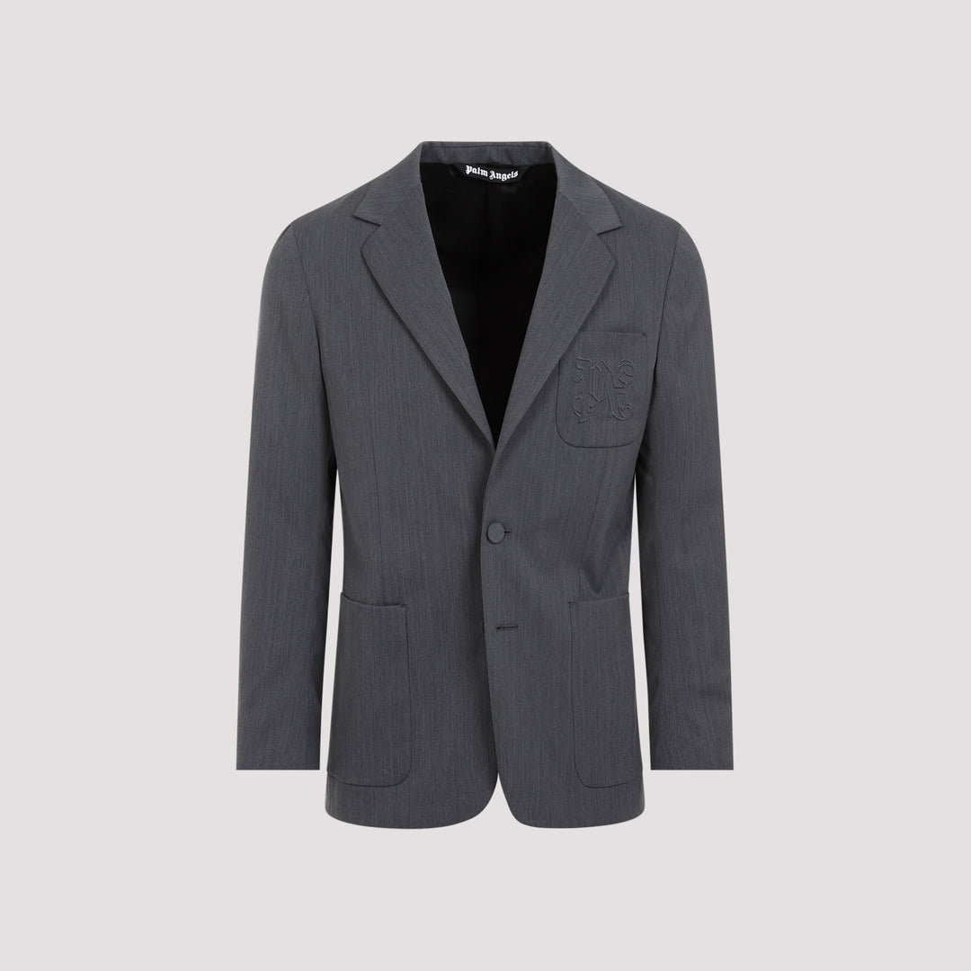 Light Grey Monogram Pocket Polyester Blazer-0