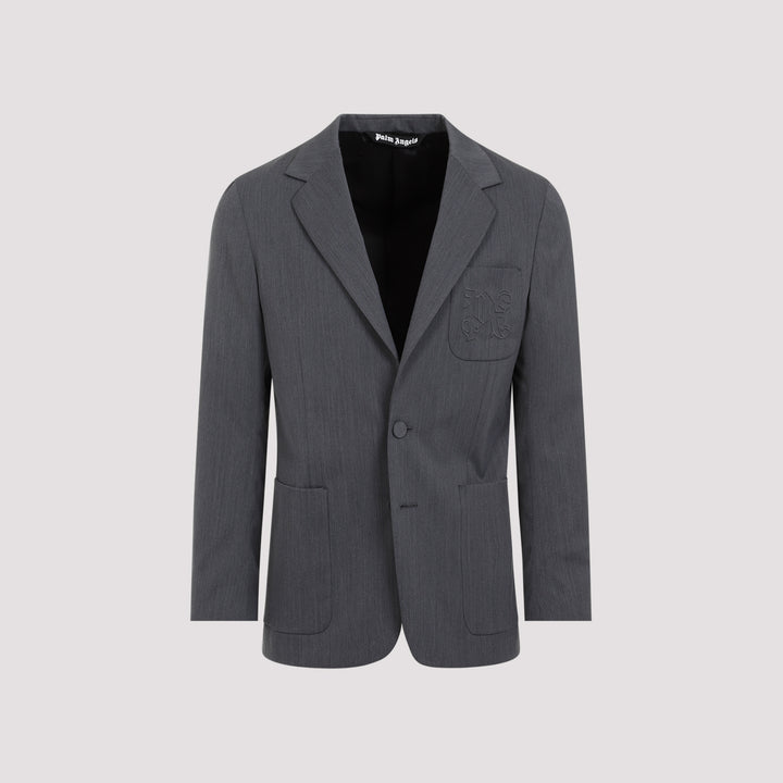 Light Grey Monogram Pocket Polyester Blazer-0