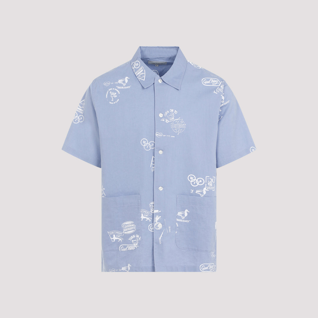 Light Blue SS Stamp Cotton Shirt-0