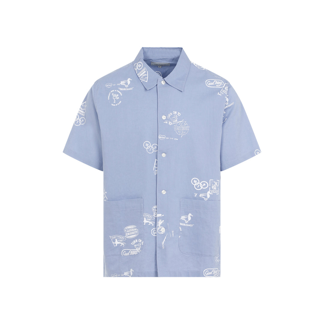 Light Blue SS Stamp Cotton Shirt-1