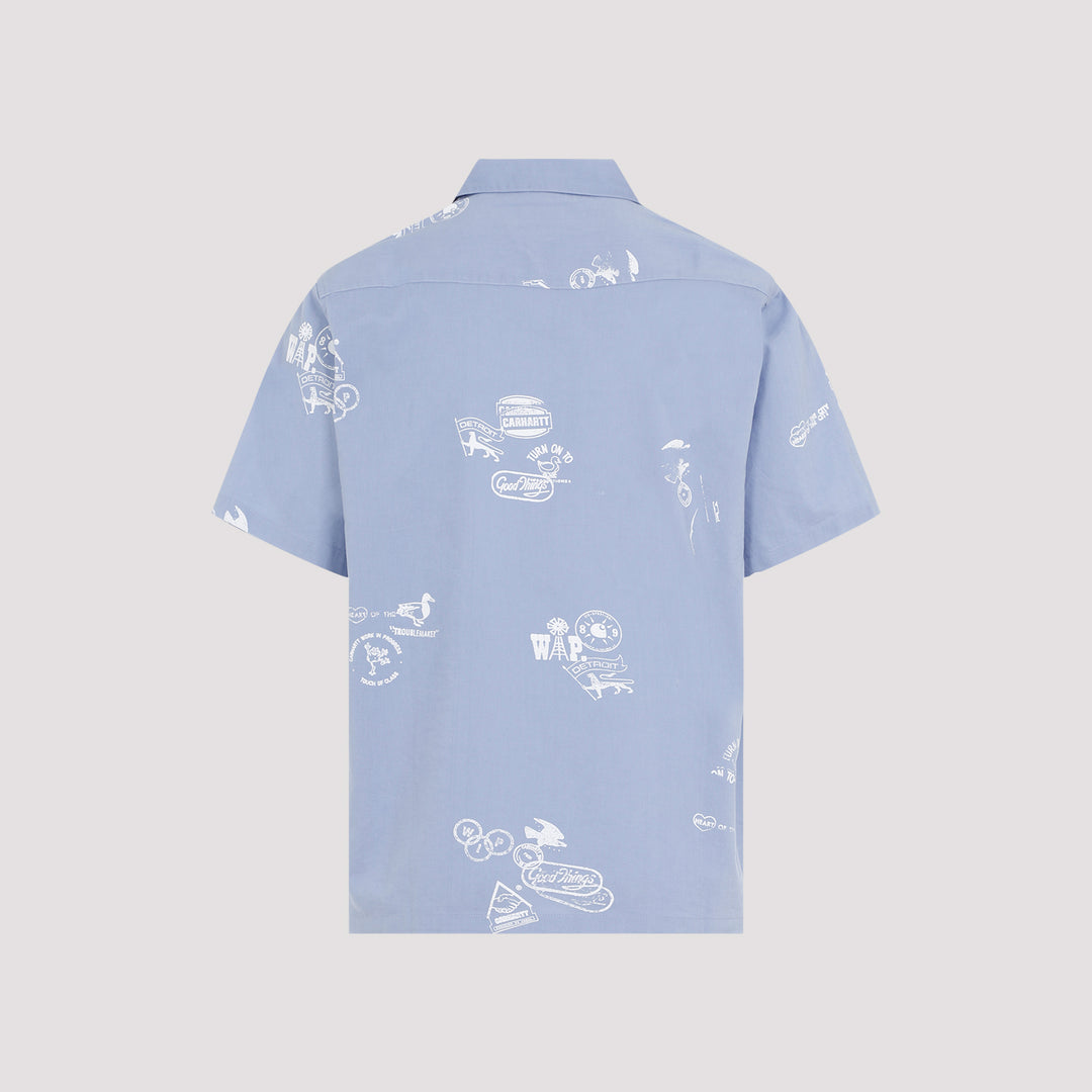 Light Blue SS Stamp Cotton Shirt-3