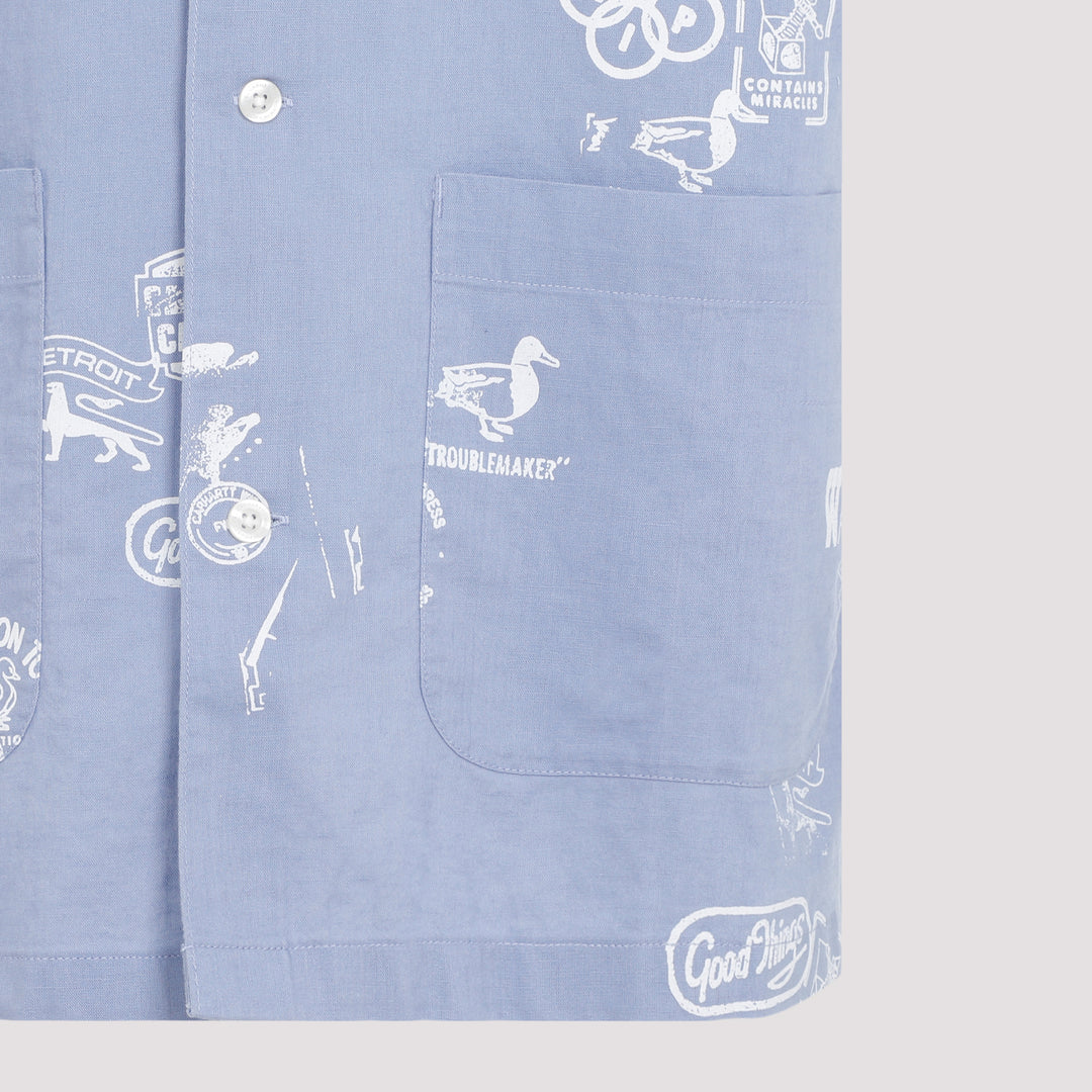 Light Blue SS Stamp Cotton Shirt-4