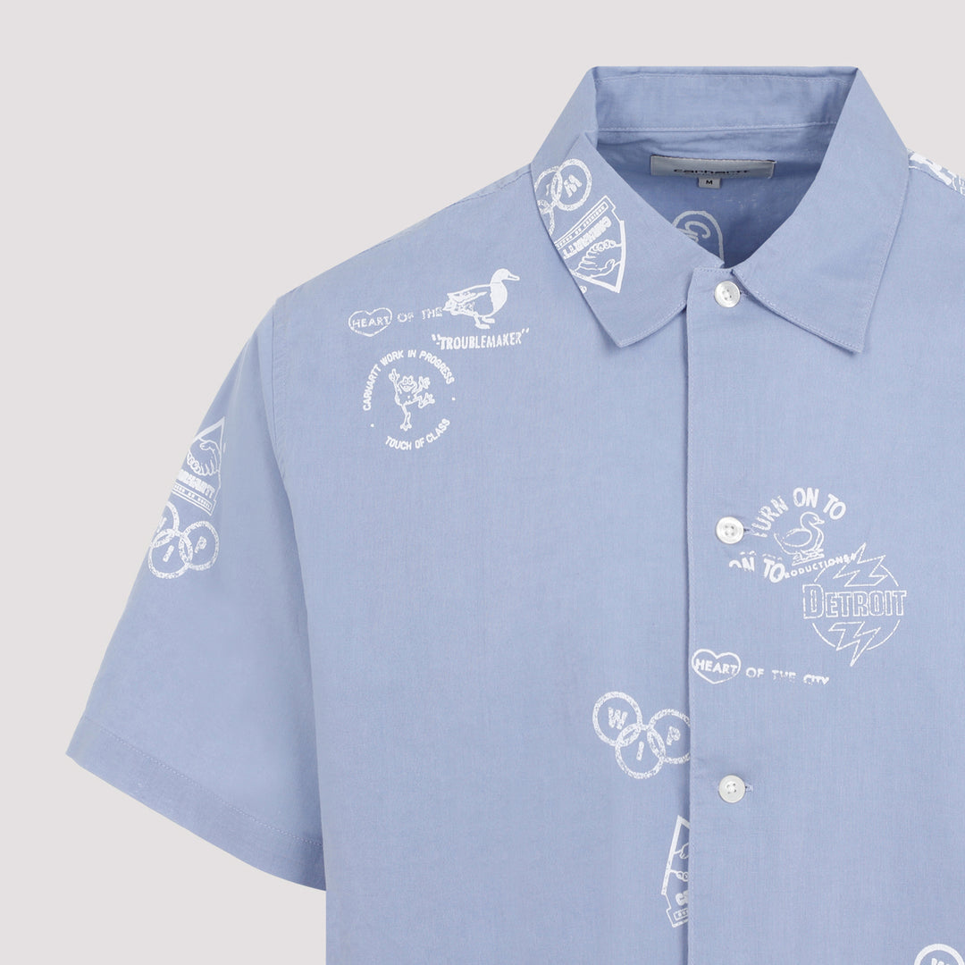 Light Blue SS Stamp Cotton Shirt-5