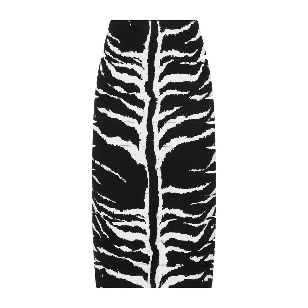 White and Black Zebra Viscose Pencil Skirt-1