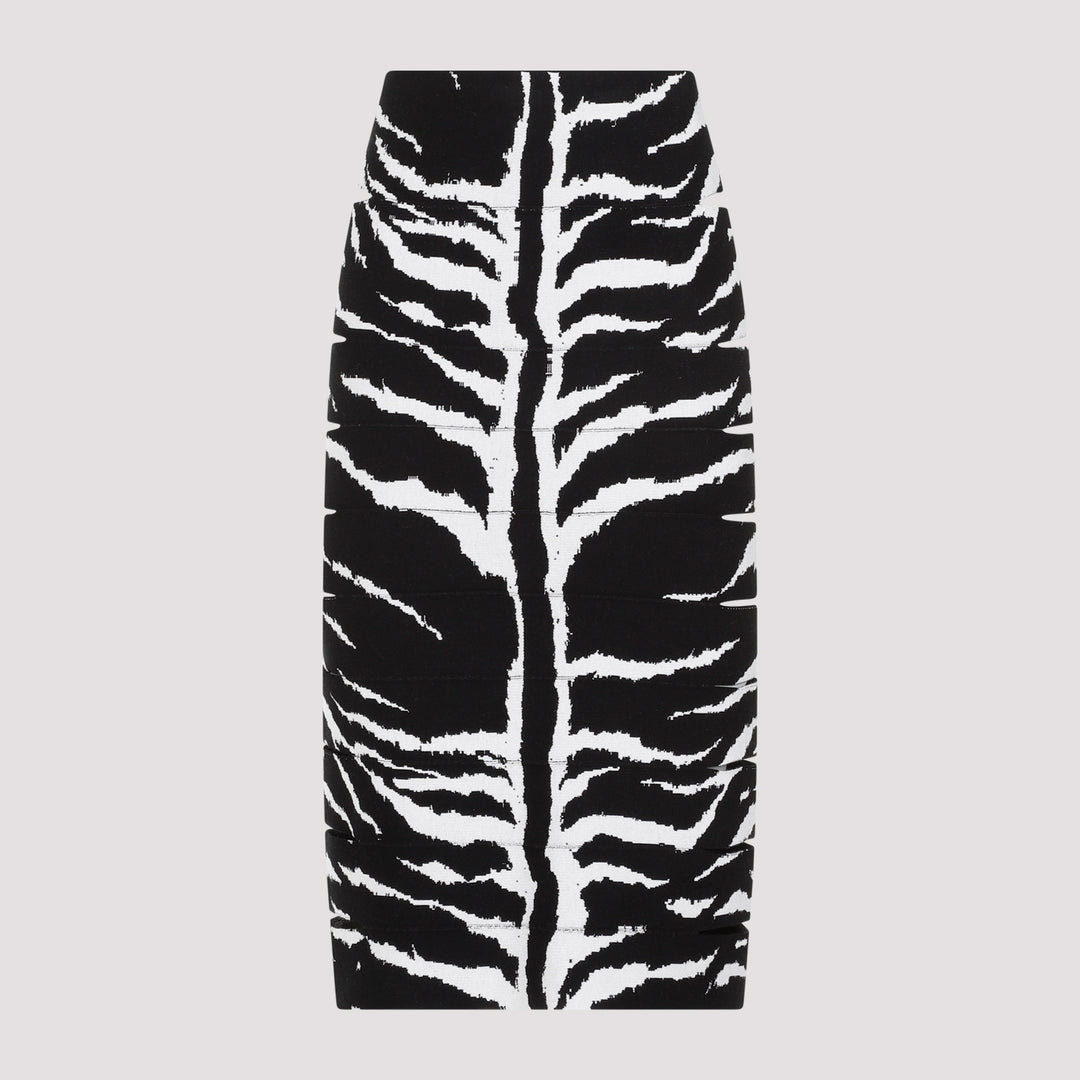 White and Black Zebra Viscose Pencil Skirt-2