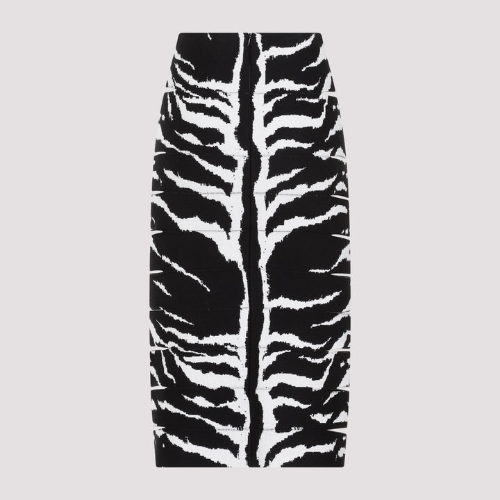 White and Black Zebra Viscose Pencil Skirt-3