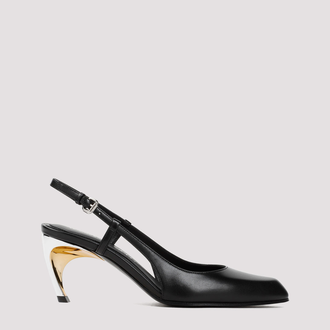 Black Silver Gold Leather Pumps-0