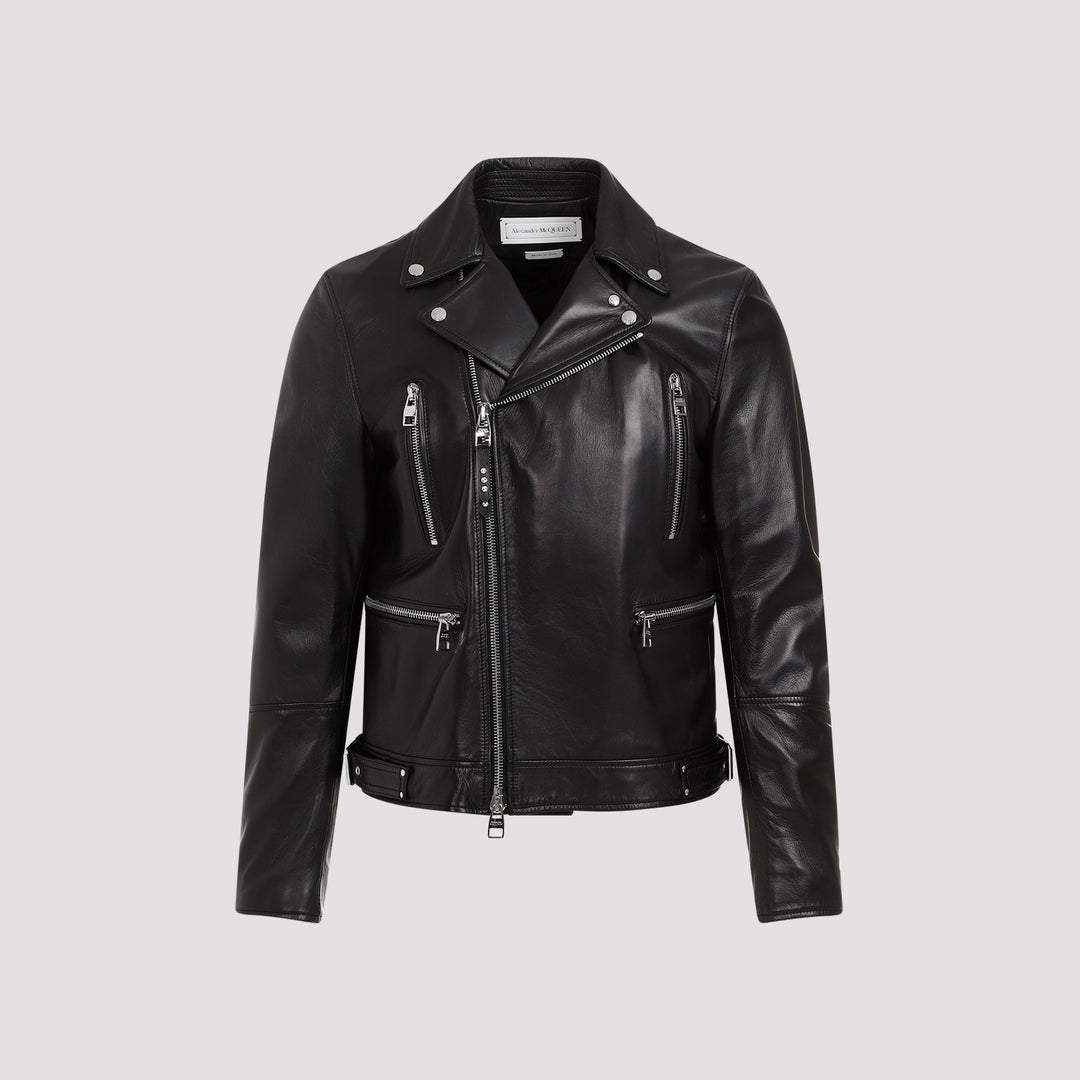 Black Lamb Leather Biker Jacket-0