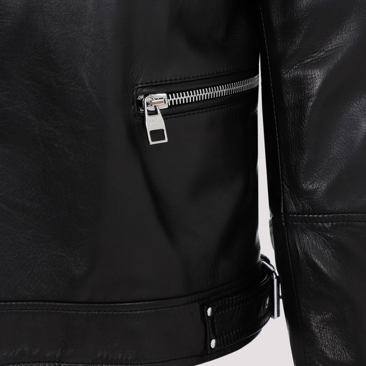 Black Lamb Leather Biker Jacket-4