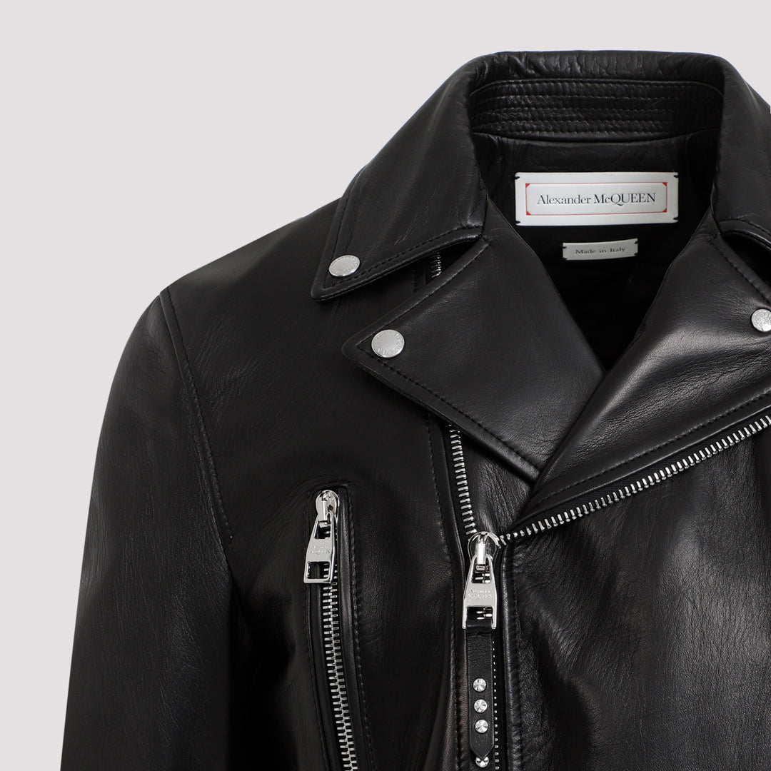 Black Lamb Leather Biker Jacket-5