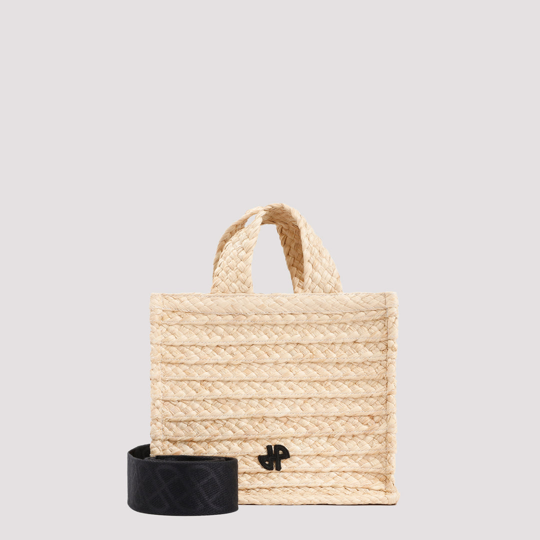 Beige Small JP tote in raffia-0