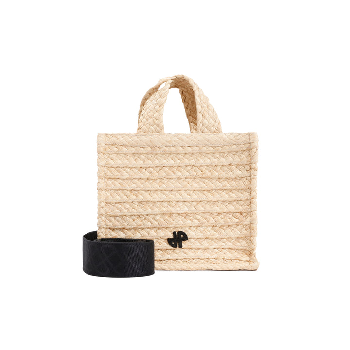 Beige Small JP tote in raffia-1