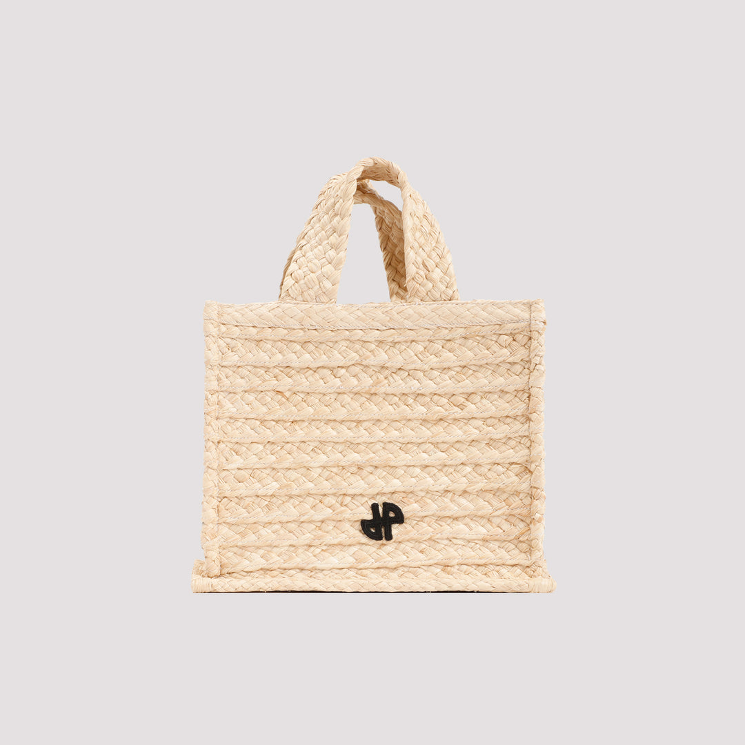 Beige Small JP tote in raffia-3