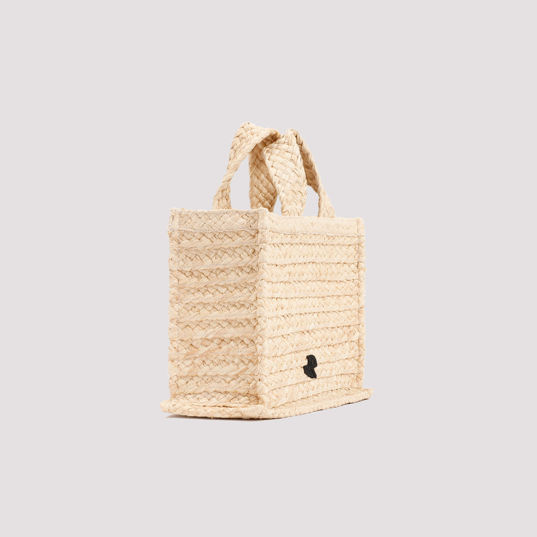 Beige Small JP tote in raffia-4